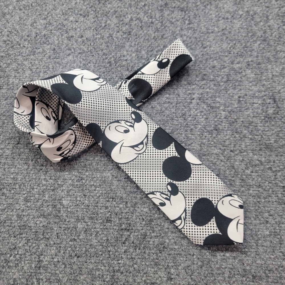 Vintage 70s Mickey Mouse Disney Tie Cervantes Pop Art Halftone Black White USA